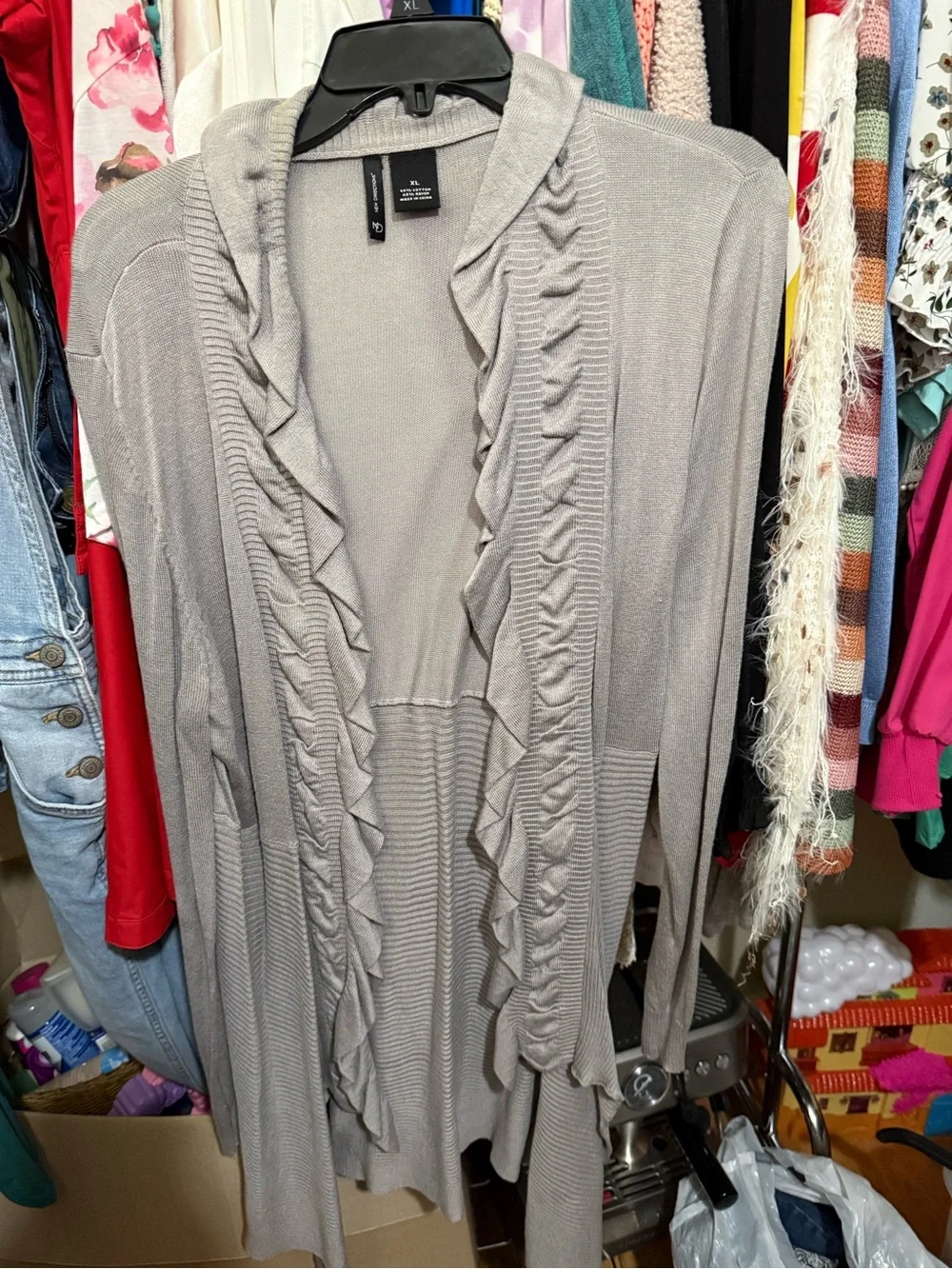 Light Gray Ruffled Open-Front Cardigan Sweater - Unbranded